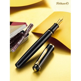 Pelikan Classic 200 Fountain Pen, Black, Nib M (Medium), High-Quality Cartridge Fountain Pen in Gift Case, 820660, Pack of 1