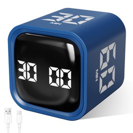 Cuteefun Cube Timer, Rotating Pomodoro Timer, 5/10/30/60 Minutes & Individual Countdown, Digital Egg Timer with Vibration, Short Timer with Adjustable Sound for Children, Kitchen, Sports, Blue
