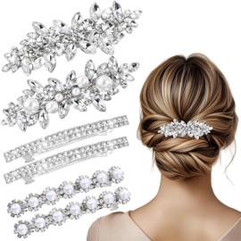 6pcs Diamante Hair Clips For Women, Sparkly Rhinestone Bridal Hair Clips, Silver Rhinestone Hair Accessories For Women Girls Bridesmaid Wedding Party Birthday Prom Gift Headwear Styling Tools