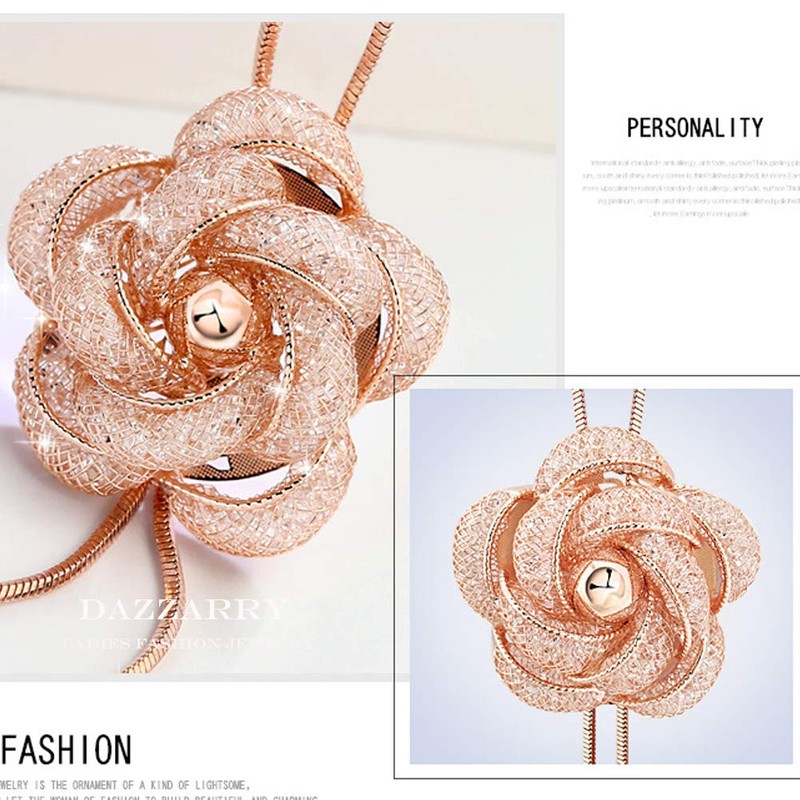 DAZZARRY Women's Lariet Rose Flower Long Necklace Elegant Accessory Present