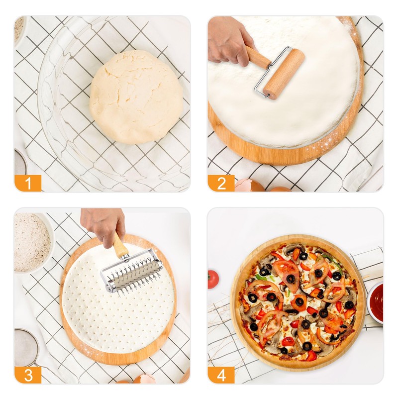 2Pcs Pizza Dough Roller & Dough Docker, Wood Rolling Pin
