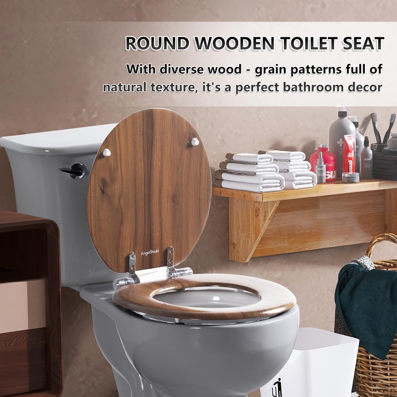Round Toilet Seat Molded Wood Toilet Seat with Quietly Close