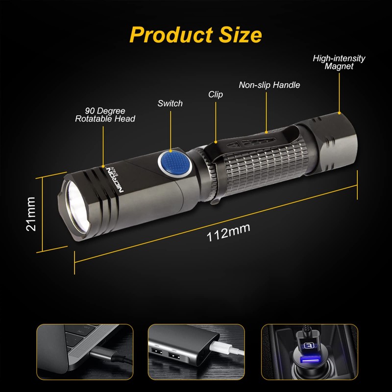 NICRON B74U Blacklight Torch 395nm UV Ultraviolet 90 Degree Adjustable-Head,