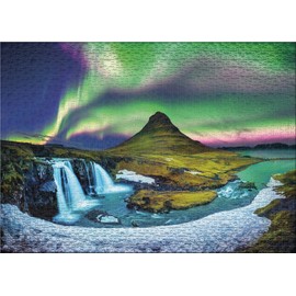 Ulmer Puzzleschmiede - Mountain & Light Iceland Puzzle - Classic 500 Piece Puzzle - Northern Lights Jigsaw Puzzle Motif Over Famous Kirkjufell Mountain - Landscape Under Northern Lights in Iceland