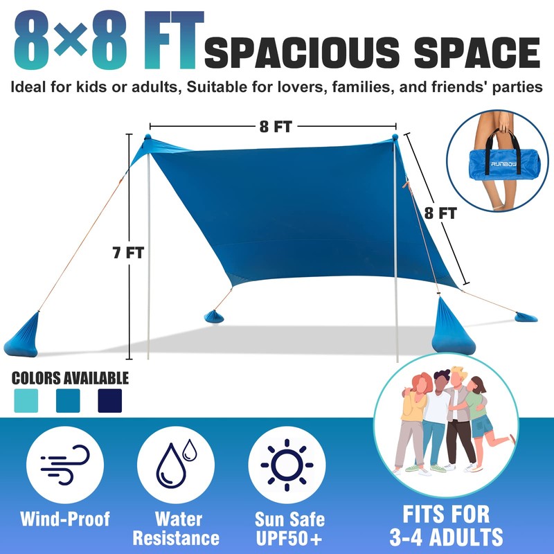 RUNBOW Beach Shade Canopy, Pop Up Sun Shade Tent with