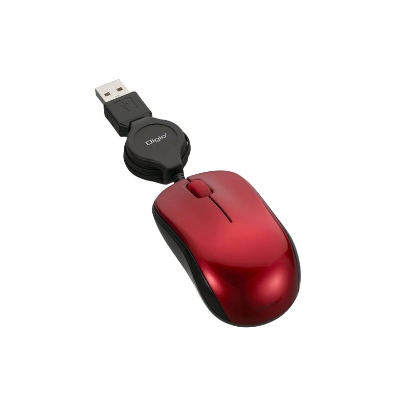 Digio2 MUS-UKT166R Small Winding Wired Mouse 3 Buttons BlueLED Red