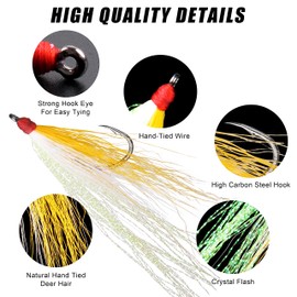 Bucktails Teasers Fishing Hooks, 10pcs Saltwater Fishing Teaser Lures with Crystal Mylar Flash Teaser Flounder Rig Bucktail Teasers Jig Hooks