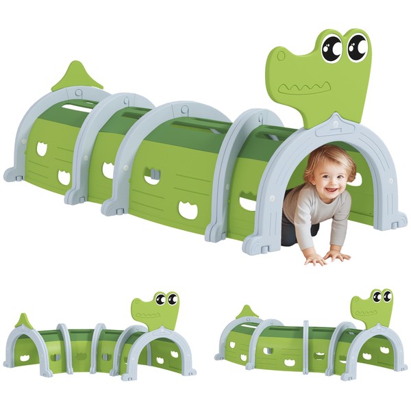 Qaba Crocodile Kids Play Tunnel, Toddler Tunnel for Kids 3-6