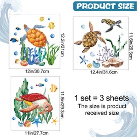 3pcs Cartoon Ocean Animals Toilet Seat Lid Stickers Watercolor Self-Adhesive Turtles Mermaids Seaweed Coral Fish Toilet Cover Decals Under The Sea View Decor for Bathroom Wall Bathtubs Glass Door (A)