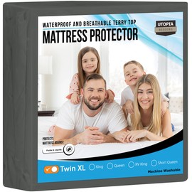 Utopia Bedding Waterproof Mattress Protector Twin XL Size, Premium Terry Mattress Cover 200 GSM, Breathable, Fitted Style with Stretchable Pockets (Gray)