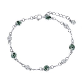 HPQQ Moss Agate Bracelet for Women Sterling Silver Natural Green Agate Stone Chain Link Bracelet Summer Beach Jewelry Anniversary Birthday Christmas Gifts for Women Sister Mom