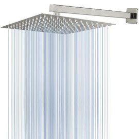 Voolan All Metal Shower Head with Extension Arm, Stainless Steel Waterfall Rainfall Showerheads, High Flow Bathroom Square Rain Shower Head (12’’ Shower Head with 16’’ Shower Arm, Brushed Nickel)