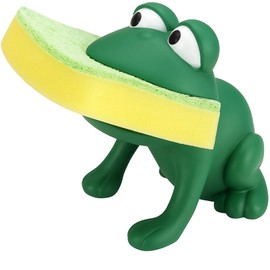 Animal Shape Novelty Kitchen Sponge Holder and Sponge Choice of Frog or Duck (Green Frog)