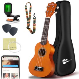 Everjoys Soprano Ukulele Beginner Pack-21 Inch w/Free Online Lesson Gig Bag Digital Tuner Pick All in One Kit