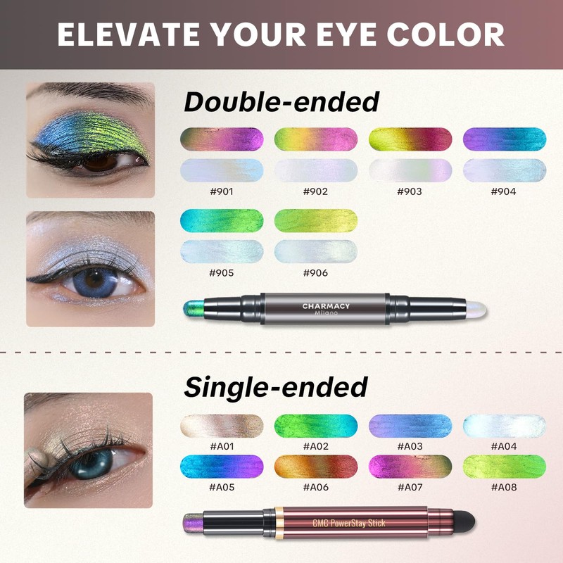 CHARMACY Multichrome 2 in 1 Cream Eyeshadow Stick, Waterproof Eye