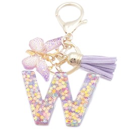 Unpafcxddyig Initials Letter Keychain Purple Tassel Butterfly Pendant for Women Wallet Backpack Purses,Purple W