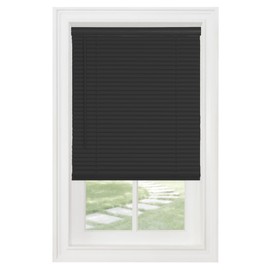 PowerSellerUSA Cordless Window Blinds, Privacy & Light Filtering 1" Slats Vinyl Mini Blind, Anti-UV Window Treatment, Fits Windows 18" - 72", Black, 27" (Width) x 48" (Length)