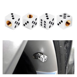 SHMZK 4 PCS Dice Tire Valve Stem Caps, Leakproof Dust Proof Dice Style Wheel Tire Valve Stem Cap Set, Dice Shape Wheel Valve Stem Cover Decor for Car SUV Truck Bike Motorcycle (White)