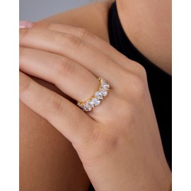 PAVOI 14K Yellow Gold Plated Eternity Ring for Women | Pear Shaped Cubic Zirconia Statement Band | Size 5, Yellow Gold, Cubic Zirconia