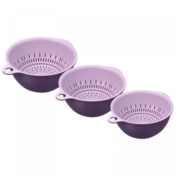 sourcing map Kitchen Strainer Colander Bowl Set 3 Size Double Layer Drain Basin and Basket for Fruits Vegetables Pasta Berry Cleaning Washing Purple