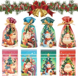 LdawyDE Pack of 50 Christmas Gift Bags, Colourful Small Christmas Bags, Christmas Bags with Drawstring, Gift Bags Christmas for Children, Packaging, Wedding Gifts, Party Bags