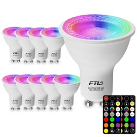 FTL GU10 LED Color Changing Light Bulb with Remote Control, RGB Dimmable Colored Light Bulbs 5W 40W Equivalent, 2700K-6000K, 30 Colors, Timer, Spotlight Bulb for Track Recessed Lighting, 10-Pack