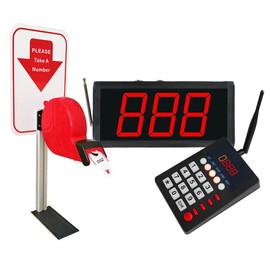Take a Number System Queue Wireless Calling System Restaurant Calling System with Ticket Dispenser Loud Speaker Voice Broadcast 3 Digits Display for Hospital/Clinic/Food Truck/Bank/Kitchen