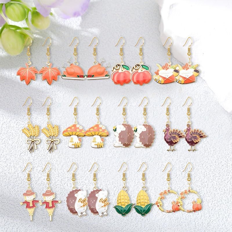 12 Pairs Thanksgiving Earrings Set for Women Fall Dangle Earrings