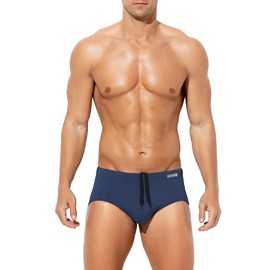 Casey Kevin Men's Solid Swim Briefs Elastic Drawstring Board Surf Swimsuits Quick Drying Bikini Bottom Swimwear,Navy Blue-M
