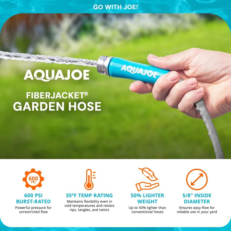 Aqua Joe AJFJH100-58-PRX XTREME FIBERJACKET Flexible, Kink-Resistant Garden Hose, 600