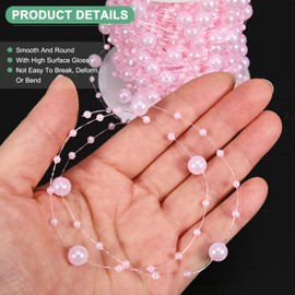 M METERXITY 33 Yards Pearl Beaded Chain Trim 3-8mm Pearl Beads Beaded Garland Artificial Pearls String Beads Chain for DIY Crafts/Bouquet/Christmas/Wedding/Party [Light Pink]