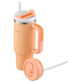 Avanti HYDROquench Stainless Steel Insulated Water Quencher, Tumbler 1 Litre with Handle & Straw - Leak Proof(Sipper lid only), BPA Free, Dual Lid, 24hr Cold Retention, Peach