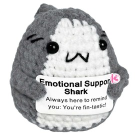 Krinisou Positive Crochet Shark Gifts, Crocheted Emotional Plush Support Animal, Small Gift for Shark Lovers Women Men Grey 1Pc