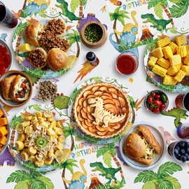 40 Pcs Dinosaur Plates and Napkins Sets - Happy Birthday Dino Party Supplies Tableware, Watercolor Disposable Paper Plates Napkins Kit for Dinosaur Birthday Party Decorations Table Decor, Serves 20