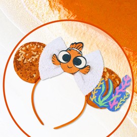 YUNISS Mouse Ear Headbands, Sparkle Mouse Ears for Women Girls Adult Kids, Cartoon Sequin Headband Park Ears Trips Cosplay Costumes Accessories (Nemo)