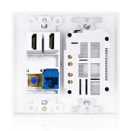 2 Power Outlet 15A with Dual 3.6A USB Charger Port Wall Plate with LED Lighting, IQIAN 2 HDMI HDTV + 1 CAT6 RJ45 Ethernet + Coaxial Cable TV F Type Keystone Face Plate White …