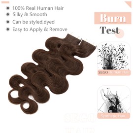SEGO Tape in Hair Extensions Wavy 18 Inch Natural 100% Remy Human Hair Real Seamless Skin Weft Invisible Rooted Double Sided Tape Hair for Women 20pcs 50g -Medium Brown -Body Wave