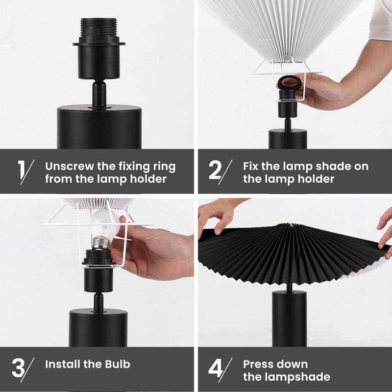YJSQOEOE Modern Table Lamp with Pleated Lampshade and Cylindrical Base,