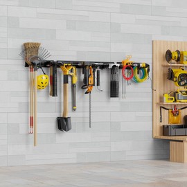 Waturis Garage Organzier Wall Mount, 48 Inch Garden Tool Organizer, 16PCS Heavy Duty Garage Storage Organization, Adjustable Tool Storage Rack Hooks, Yard Shed Tool Organizer Hold Max 450 lbs