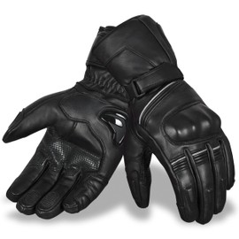 Hand Fellow Premium Leather Winter Motorbike Gloves Waterproof Winter Motorcycle Gloves Windproof Touch Screen Warm Gloves Hard Knuckle (Black Leather Cruising Gloves, L)