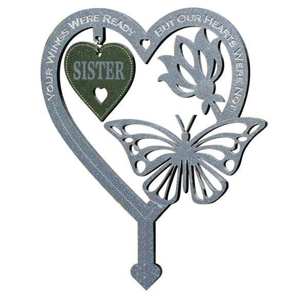 Memorial Plaque Heart Shaped Butterfly Ornament, Weatherproof Inserted Garden Stakes Yard Sign,Your Wing Were Ready, But Our Heart Were Not for Mom, Dad, Best Friend, Husband, Memorial Gift (Sister)