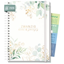 Häfft® Business Timer 2026 A4 Maxi "Gold Leaf" 1 Week 2 Pages - XL Diary Weekly Planner Weekly Calendar Organiser Appointment Calendar Sustainable & Climate Friendly