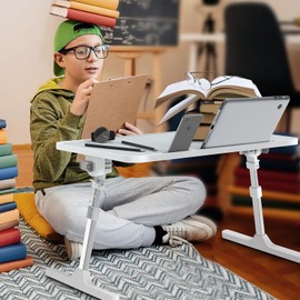 Zapuno Laptop Bed Desk, Height & Angle Adjustable Laptop Bed Tray Table Laptop Bed Stand with Tablet & Phone Slot, Light Weight Foldable Portable Lap Desk for Couch Chair Floor Desk for Adults, Kids