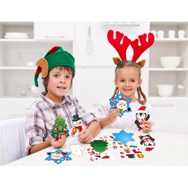 PETCEE Christmas Crafts Kit for Kids 24PCS DIY Christmas Tree Hanging Ornament Make Your Own Christmas Craft for Xmas Tree Decoration Santa Snowman Snowflake Penguin Sticker Christmas Party Favor Gift