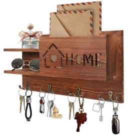 Gocokia Mail and Key Holder for Wall Decorative Wooden Mail Organizer with 4 Double Key Hooks Wall Mounted Key Hanger with Mailbox Home Decor for Entryway