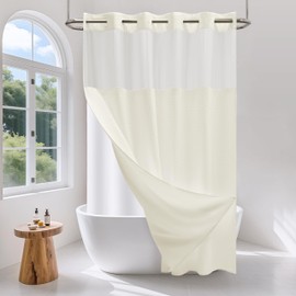 PILOTSHARK No Hook Waffle Weave Shower Curtain Set with Snap-in Fabric Liner and Mesh Top Window,256GSM Heavy Duty Fabric,Cream Washable Luxury Shower Curtain for Bathroom Stalls (72x75 Inch)