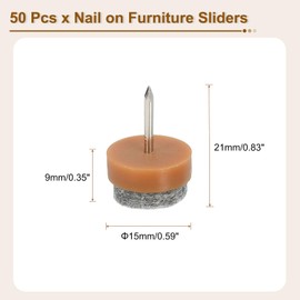 uxcell Nail-on Furniture Sliders, 50Pcs Nail-on Felt Pads Round Chair Table Feet Pads Chair Leg Floor Protectors for Hardwood Floors (Brown, 15mm/0.59")