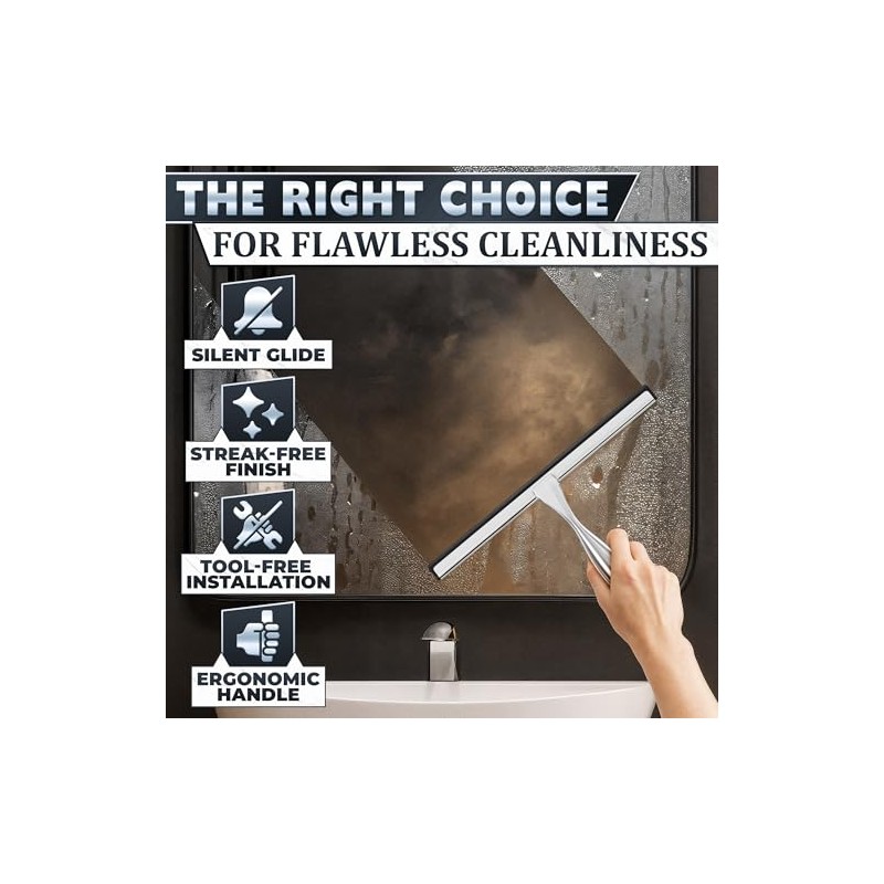 Stainless Steel Shower Squeegee with Silicone Blade and Hook