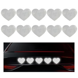 SHMZK 10PCS Vinyl Decal for Cars, High Intensity Reflective Sticker Night Safety Sign Bumper Decals, Waterproof Grid Vinyl Stickers Scratch Cover for Auto Window Laptop (Heart, White)