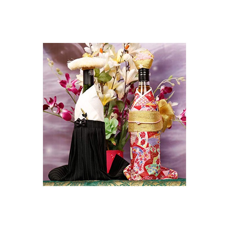 Kelendle 2Pcs Creative Japanese Kimono Bottle Cover with Hats Wine